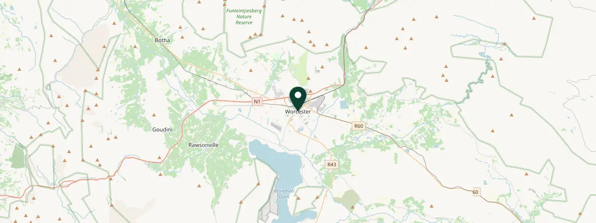 Map of Worcester, Western Cape, South Africa