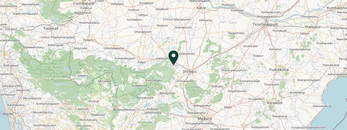 Map of Dindigul District, India